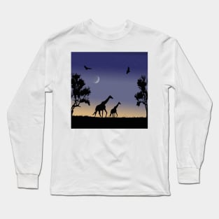 giraffes at dawn Long Sleeve T-Shirt